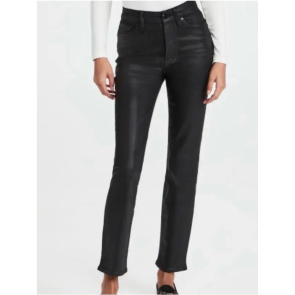 Good American Good Legs Straight Coated Jeans Black Size 6/28 High Rise New